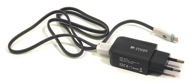 Сетевое зарядное устройство PowerPlant W-280 USB Black (SC230020) +  LED Lightning - Фото 1