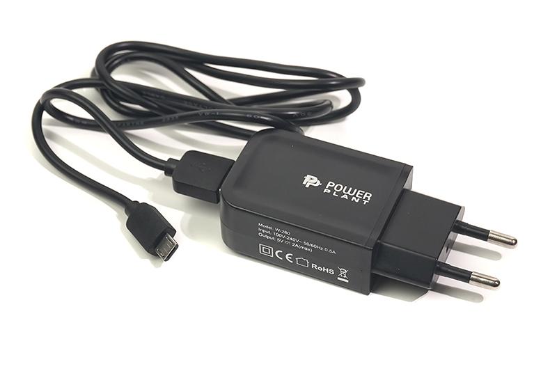 Сетевое зарядное устройство PowerPlant W-280 USB Black (SC230037) +  microUSB - Фото 1
