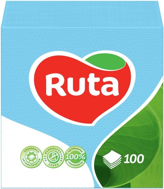 Салфетки бумажные Ruta 24х24 см 100 шт. Голубые (4820023740617) - Фото 1