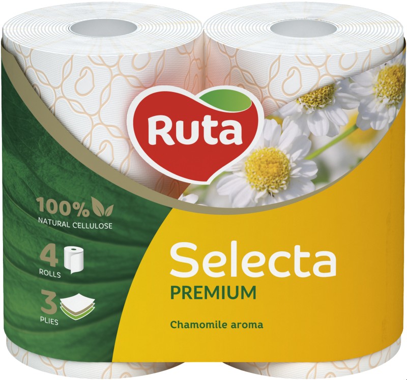 Туалетная бумага Ruta Selecta с ароматом ромашки 3 слоя 4 рулона (4820023744493) - Фото 1