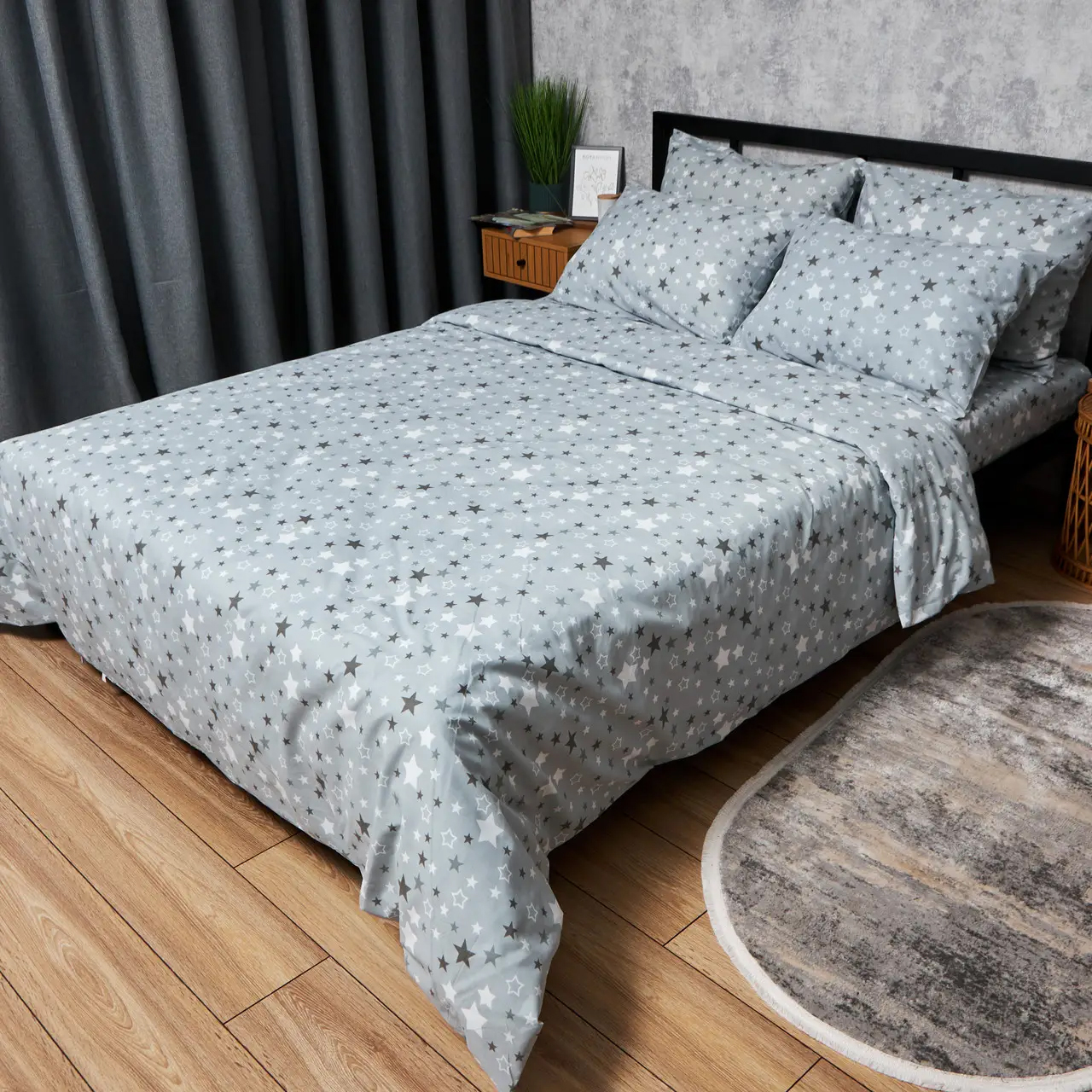 Пододеяльник двуспальный евро Moon&Star Бязь Gold Люкс Silver Stars King Size 220x240 см (MS-870000724) - Фото 1