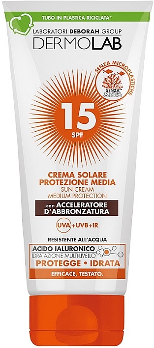 Засіб для засмаги DERMOLAB крем для обличчя та тіла SPF 15 200 мл (8009518443752) - Фото 1