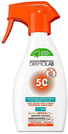 Засіб для засмаги DERMOLAB молочко для обличчя та тіла SPF 50+ для чутливої та делікатної шкіри 250 мл (8009518491715) - Фото 1