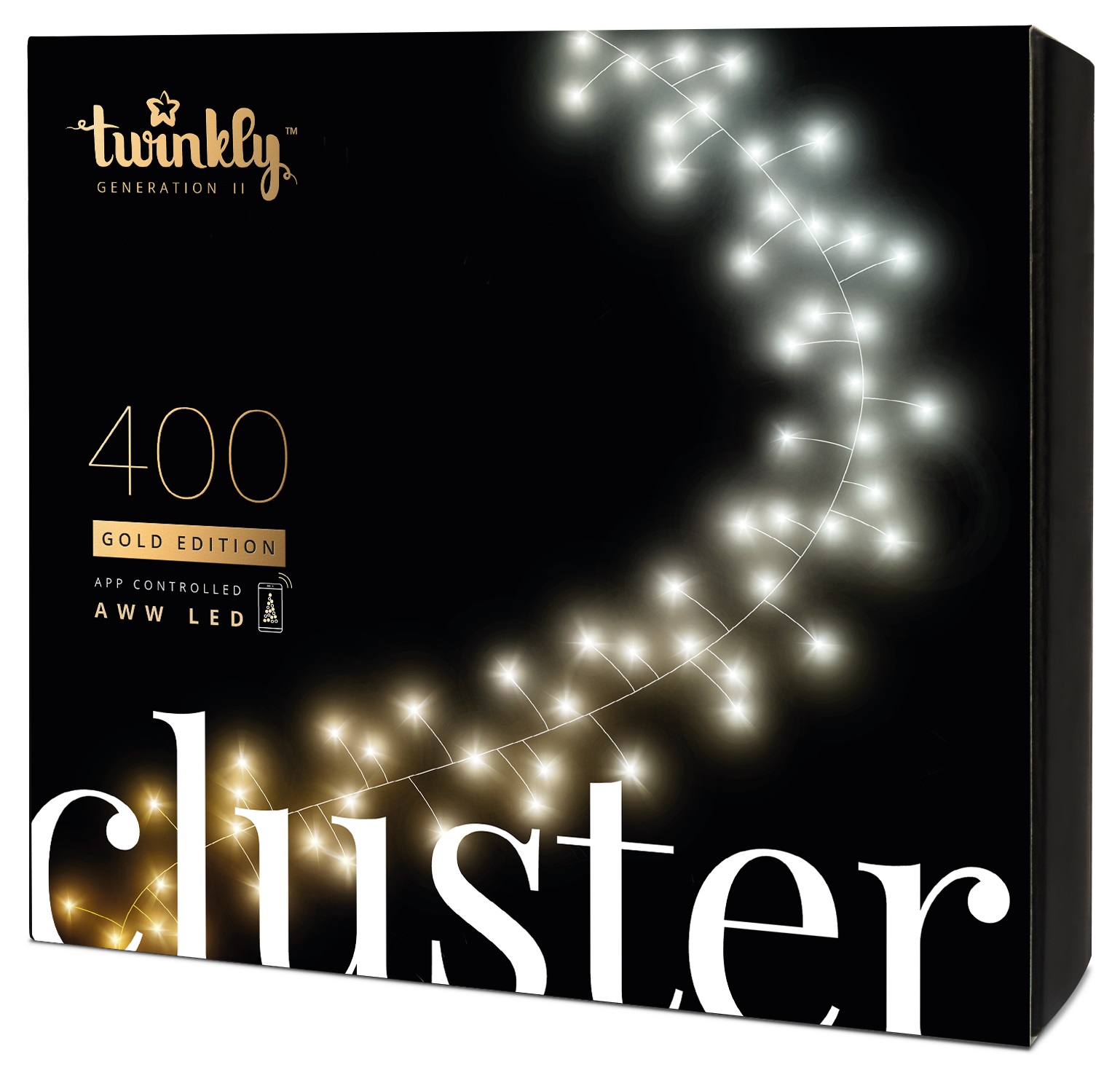 Гирлянда линейная Twinkly Smart LED Cluster AWW, 400, BT+WiFi, Gen II, IP44, черный (TWC400GOP-BEU) - Фото 1