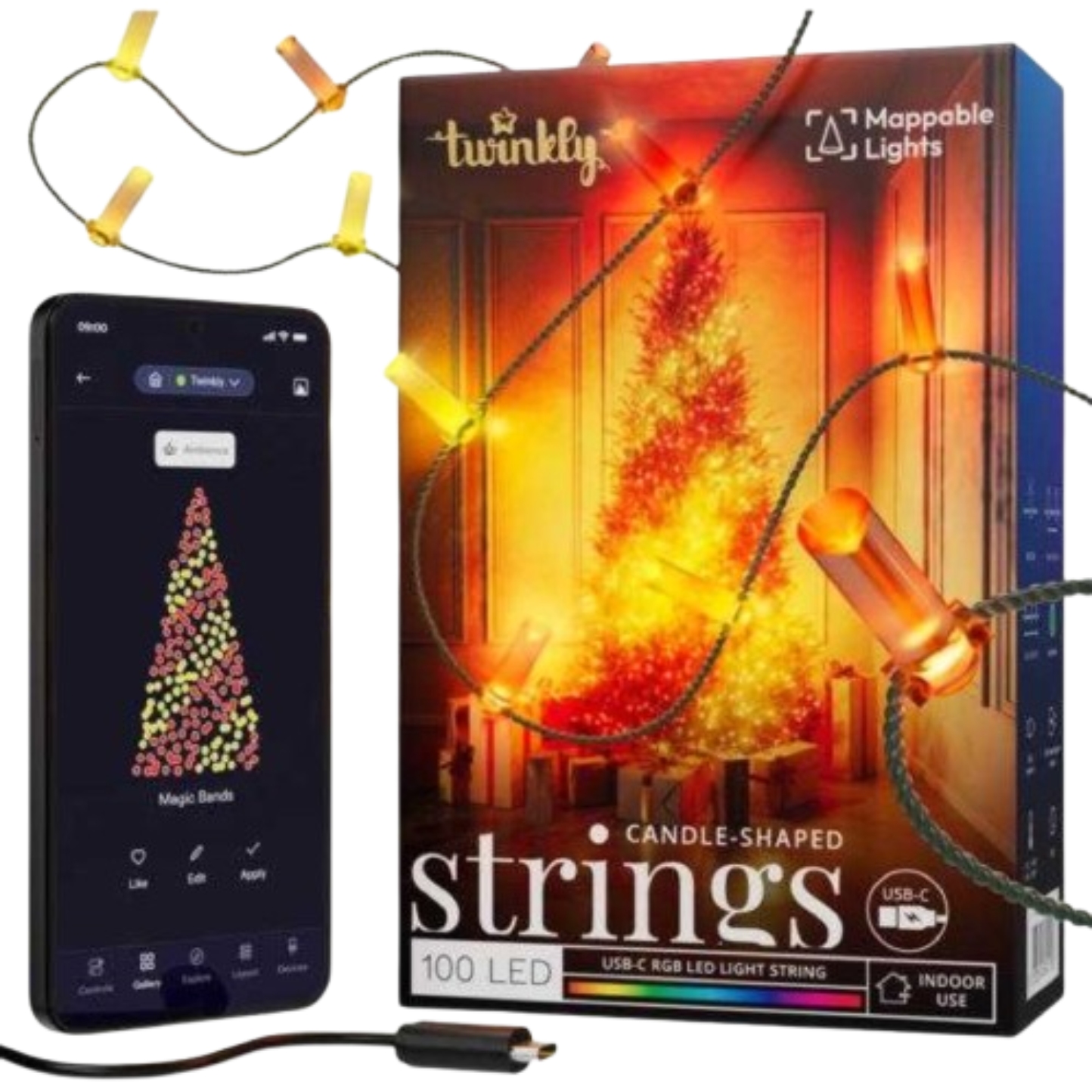 Гирлянда фигурная Twinkly Strings Candle RGB 100 IP20 6м USB-C (TWKC100RGB-G) - Фото 1