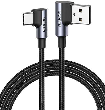 Кабель синхронизации данных UGREEN US176 Angled USB 2.0 to Angled USB Type-C 2m Black (20857) - Фото 1