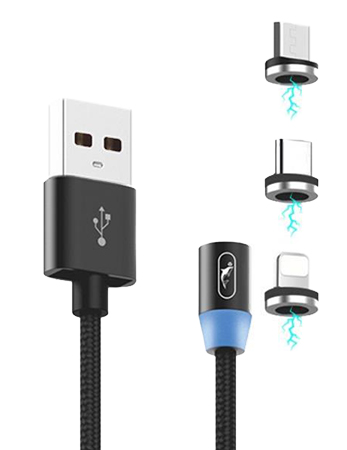 Кабель SkyDolphin S59KIT Magnetic USB - Lightning + microUSB + Type-C 1 м Black (USB-000547) - Фото 1