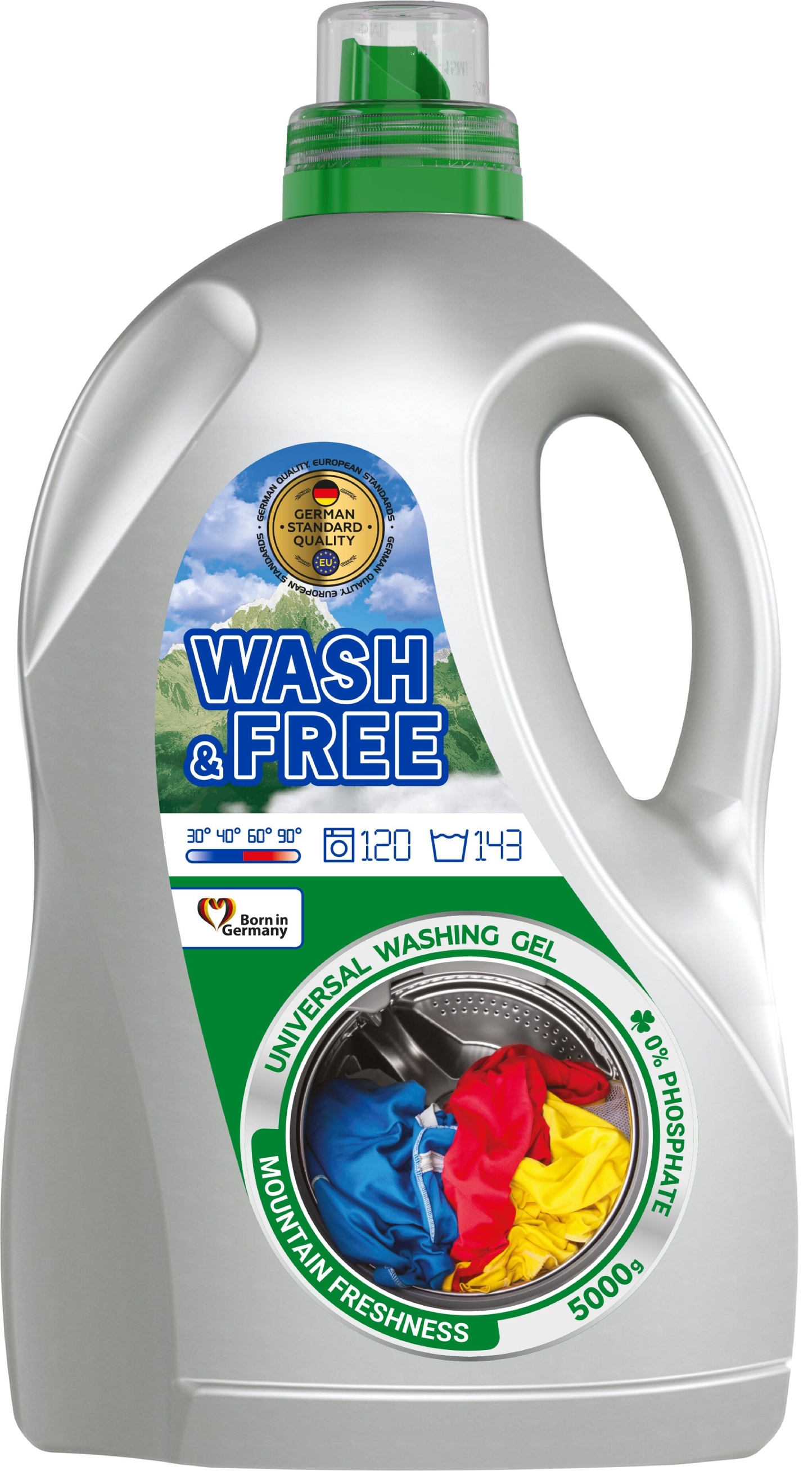 Гель для стирки WASH & FREE Универсальный Горная свежесть 5000г - Фото 1