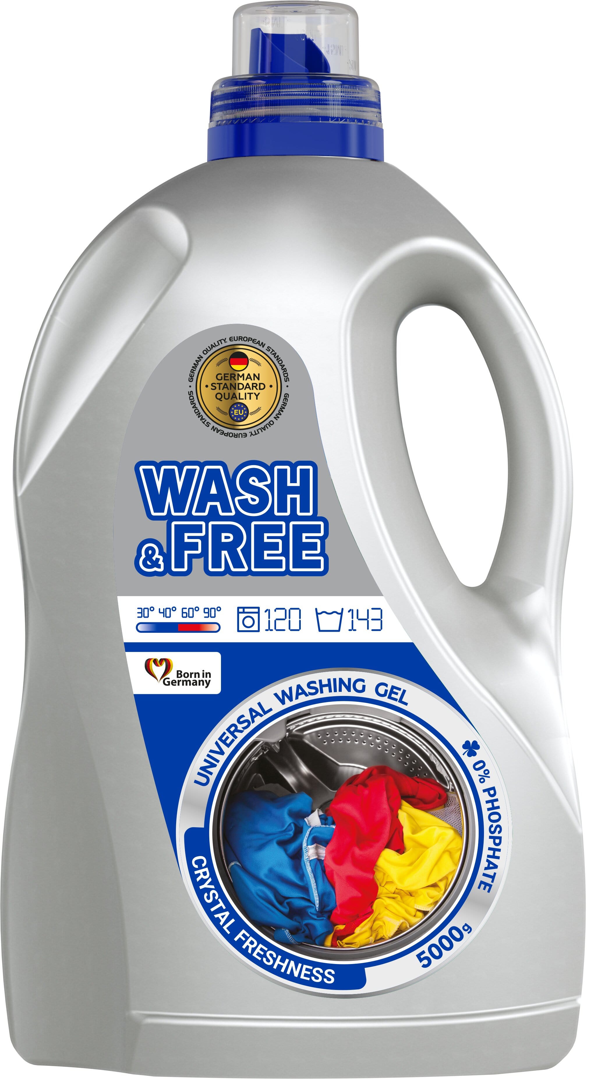 Гель для стирки WASH & FREE универсальный 5000 г, 143 цикла - Фото 1