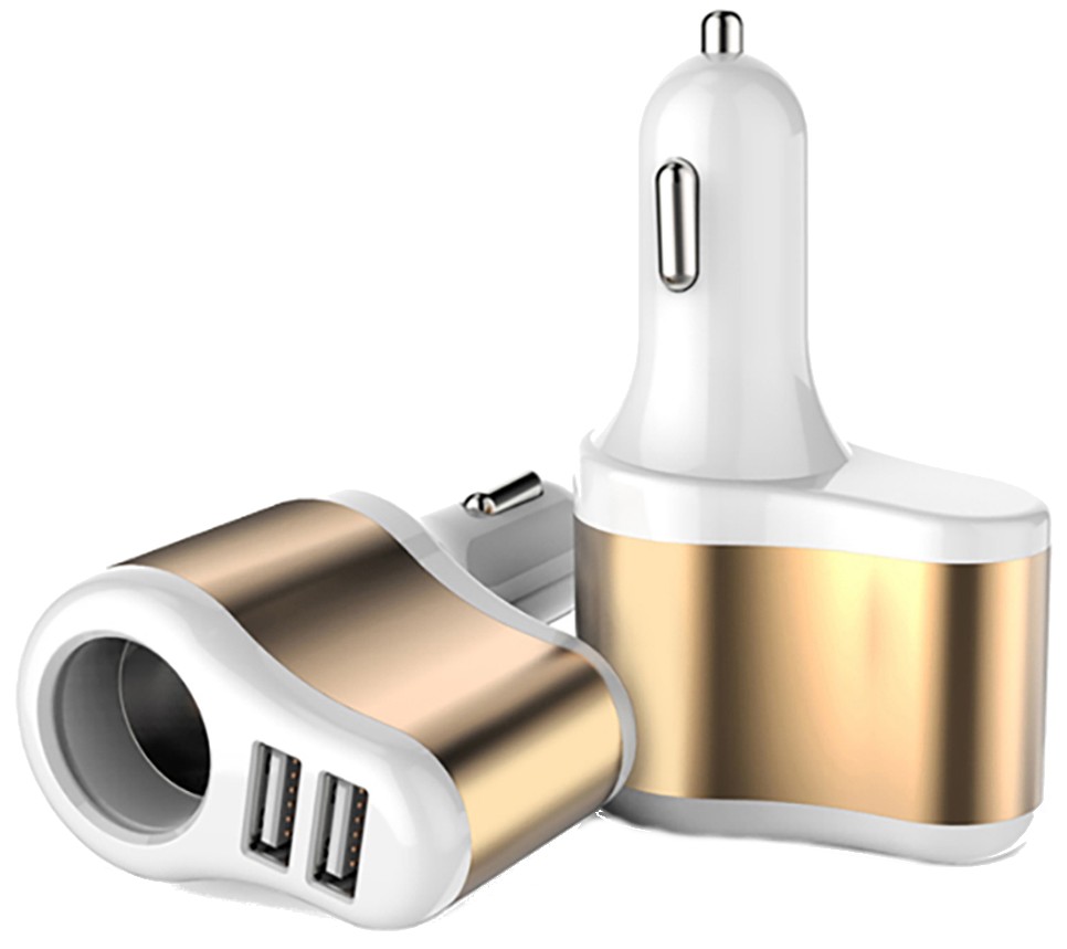 Автомобильное зарядное устройство XOKO CC-303 2 USB 2.1 Gold/White (CC-303-GDWH) + авто разветвитель - Фото 1