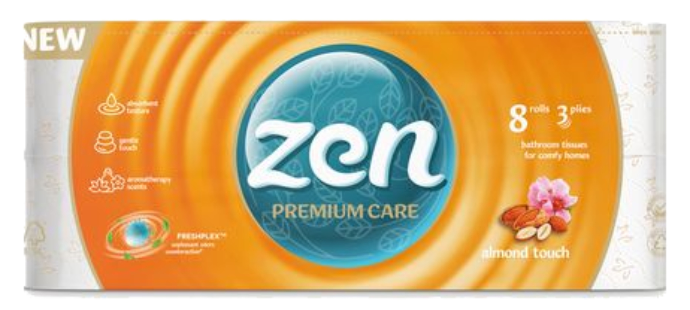Туалетний папір ZEN Premium Мигдаль 3 шари, 8 довгих рул.по 18,9 м
