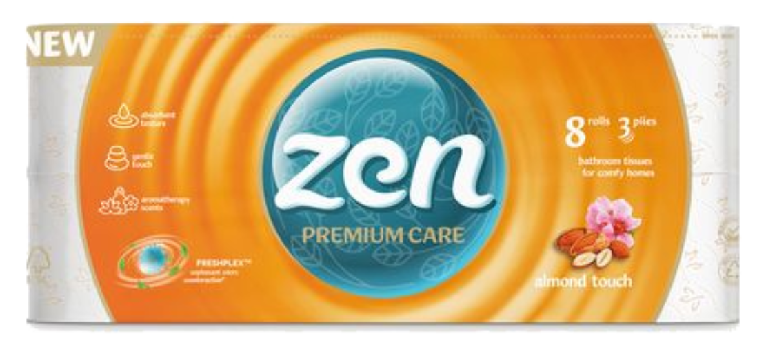 Туалетная бумага ZEN Premium Миндаль 3 слоя, 8 длинных рул.по 18,9м - Фото 1