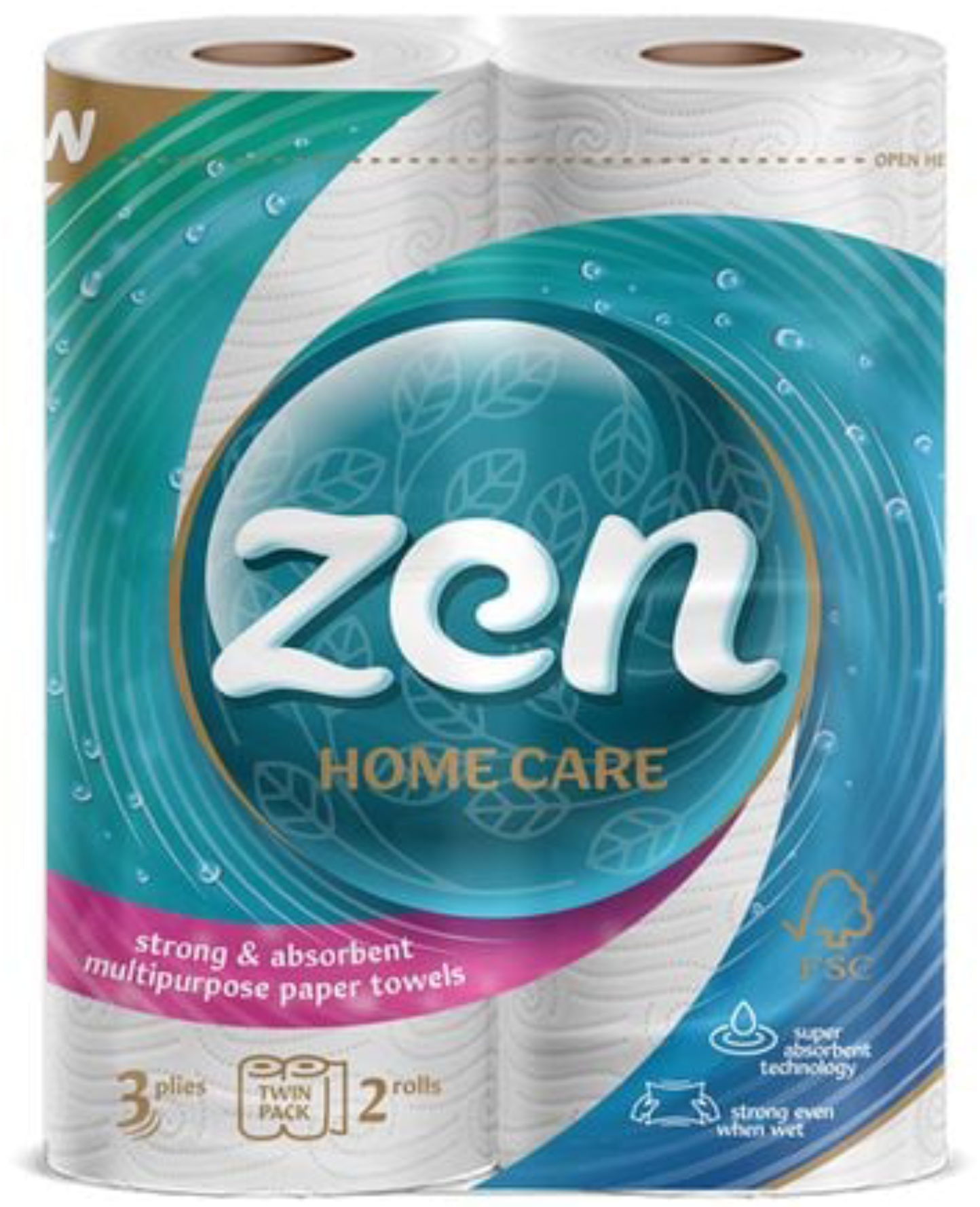 Полотенца бумажные ZEN Premium Strong&Absorbent 50 отрывов, 11 м, 3 слоя, 2 рулона - Фото 1