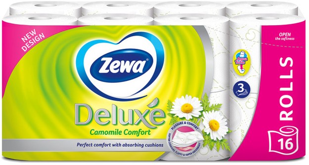 Туалетная бумага Zewa Deluxe Camomile 3 слоя 16 рулонов (7322540201925) - Фото 1