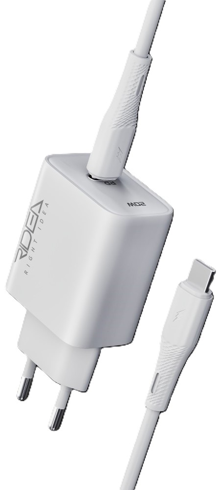 Мережевий зарядний пристрій Ridea Rapid Pro 1USB-C QC/PD 20W+Type-C to Type-C White (RW-20124) - Фото 1