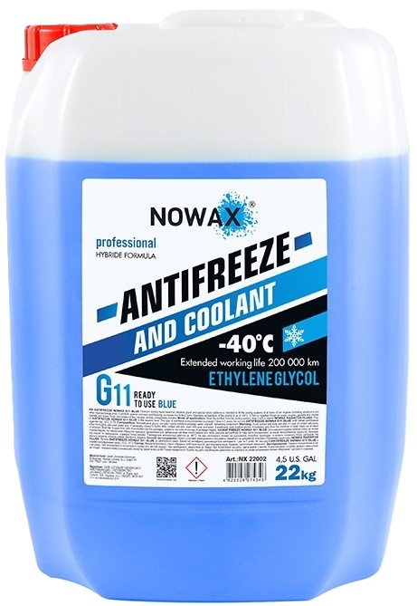 Антифриз NOWAX ANTIFREEZEE G11 Blue 22 кг готовий розчин (NX22002) - Фото 1