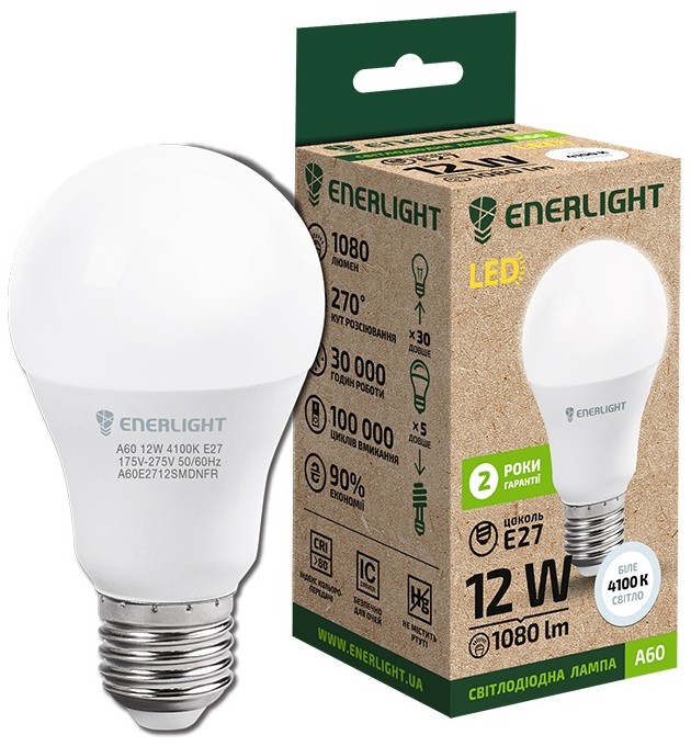Уценка - Лампочка светодиодная Enerlight A60 12Вт 4100K E27 - Фото 1
