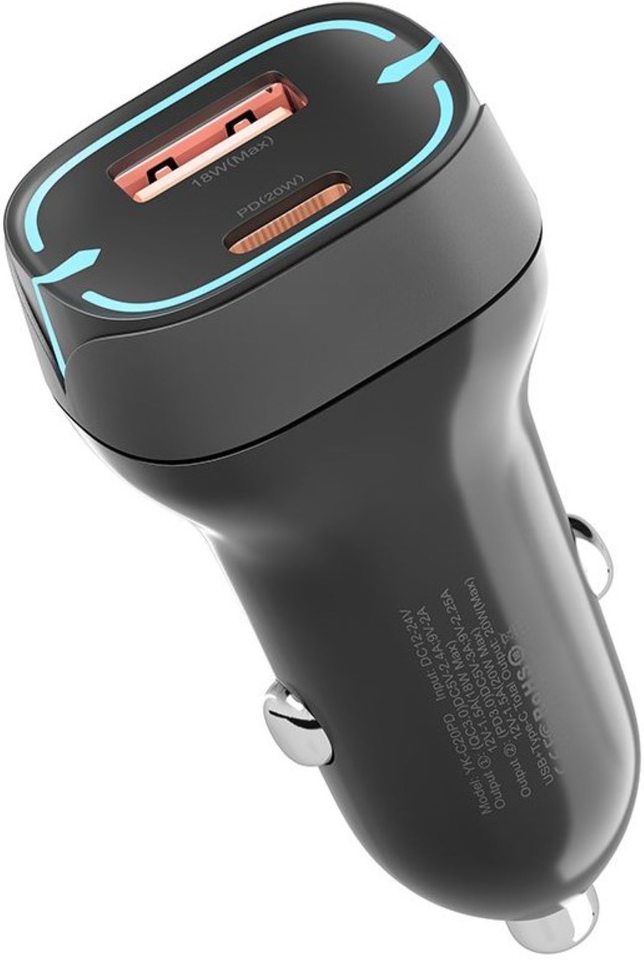 Автомобильное зарядное устройство YOKI Led Series PD/QC 20W Black (YK-C20) - Фото 1