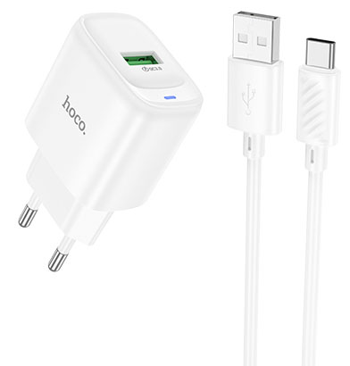 Сетевое зарядное устройство HOCO C140A QC3.0 charger set (Type-C)(EU) White (6942007627832) - Фото 1