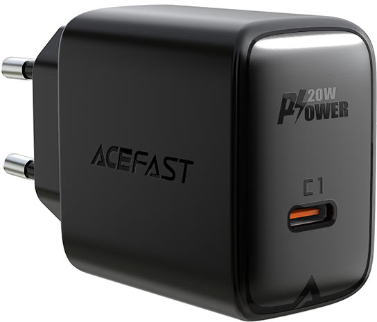 Сетевое зарядное устройство AceFast A1 PD20W single USB-C charger Black (6974316280033) - Фото 1