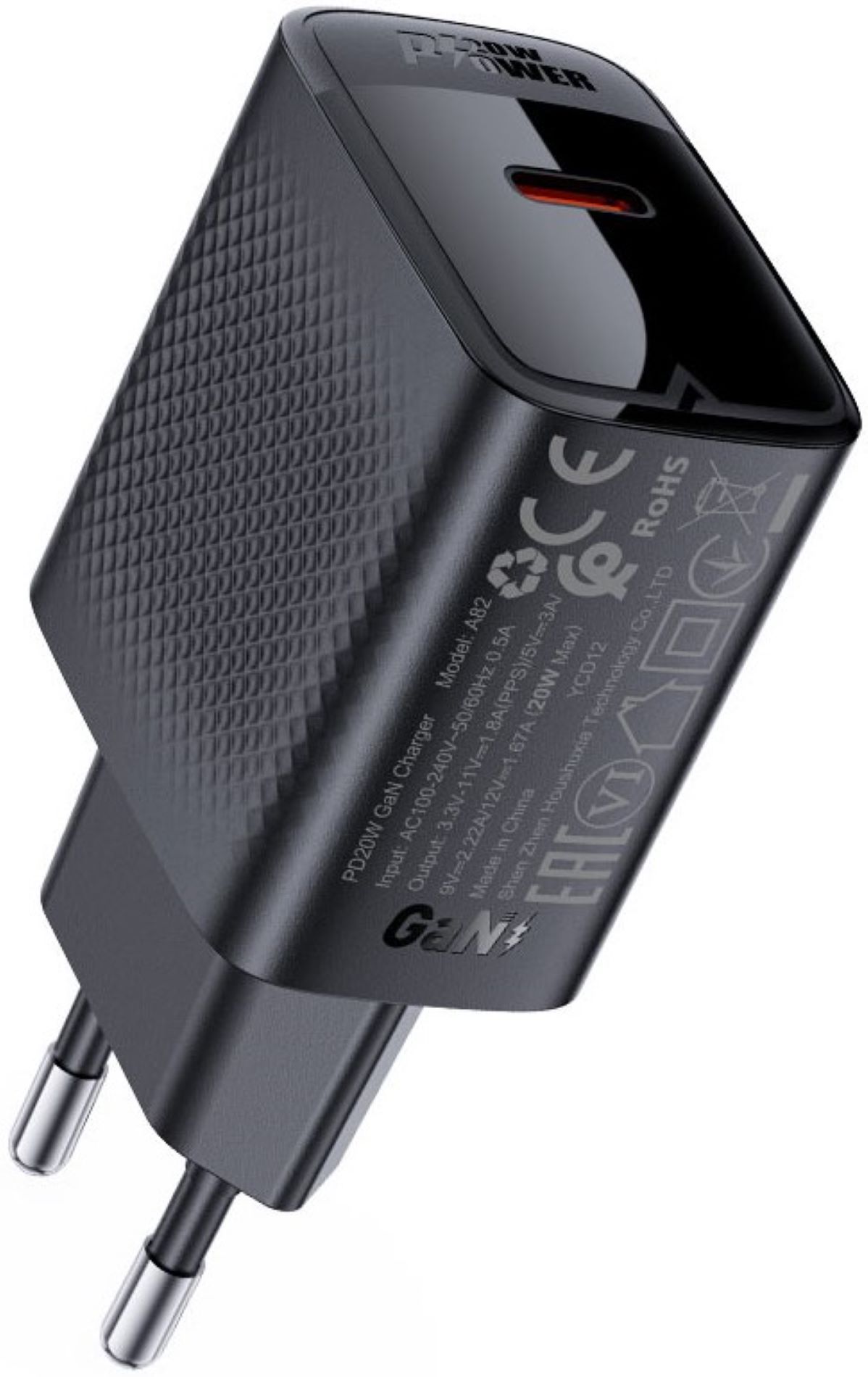Сетевое зарядное устройство AceFast USB-C 20W + Type-C cable A82 Fast Charger Black (6974316280057) - Фото 1