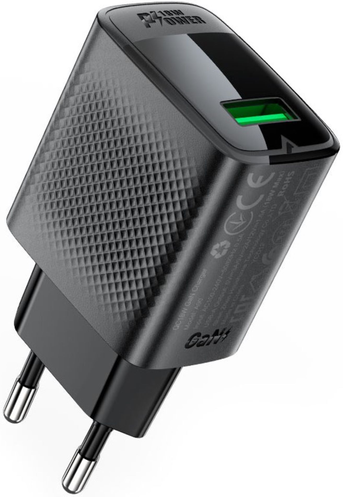 Сетевое зарядное устройство AceFast USB-A 20W + Type-C cable A90 Fast Charger Black (6974316280064) - Фото 1