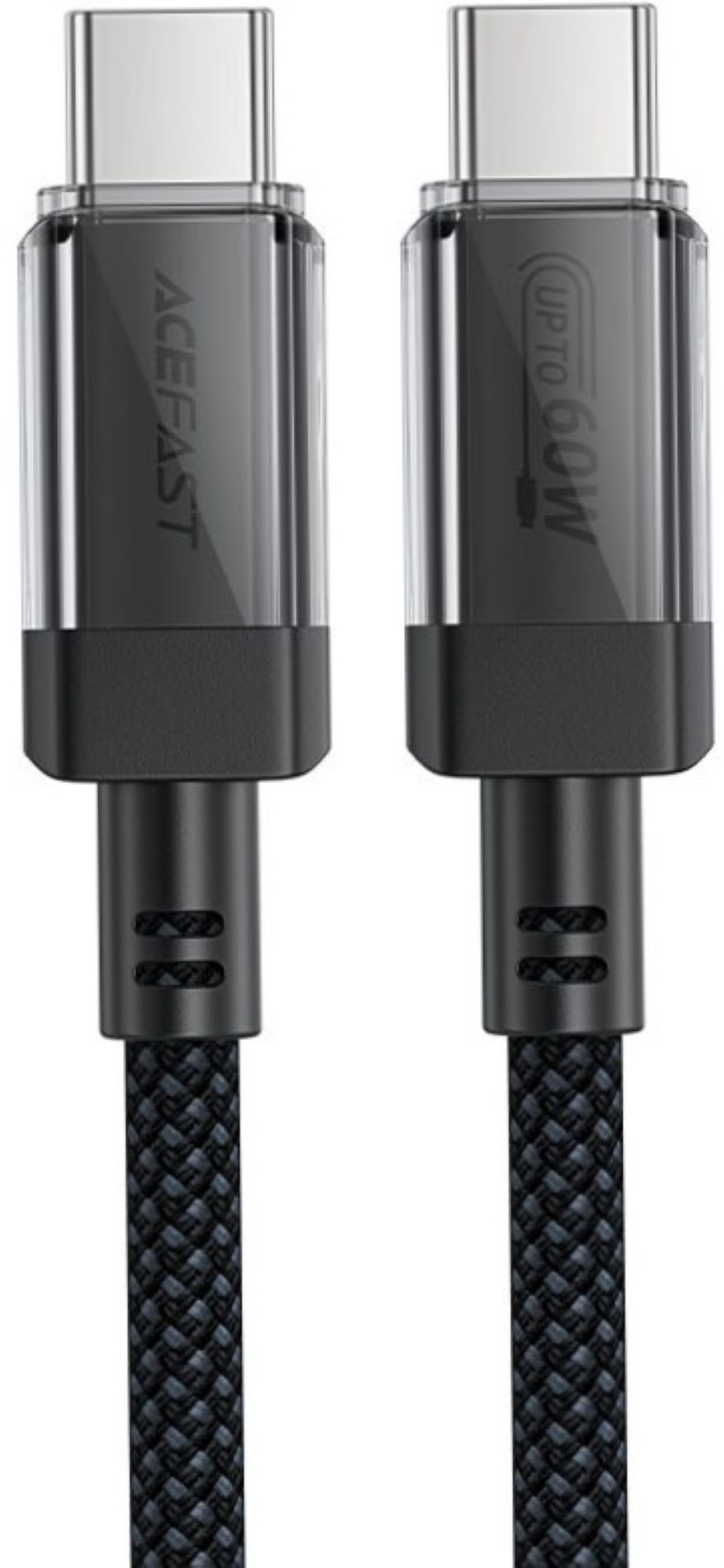 Кабель синхронизации данных AceFast USB 2.0 USB-C to USB-C, 1.2 м, 60W, 3.0A, stainless steel Black, C12-03 (6974316283317) - Фото 1