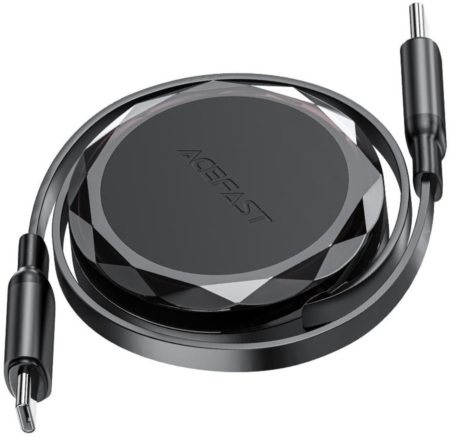 Кабель синхронизации данных AceFast USB 2.0 USB-C to USB-C, 0.8 м, 60W, 3.0A, dual retraction Black, C13-03 (6974316280132) - Фото 1