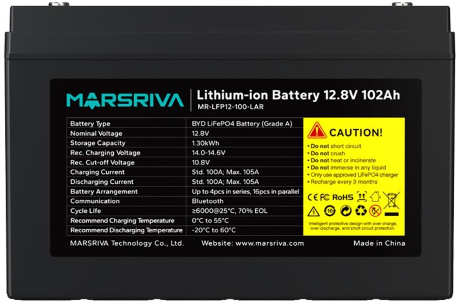 Аккумулятор для ИБП Marsriva LiFePo4 12,8 V/100Ah (MR-LFP12-100-LAR) - Фото 1