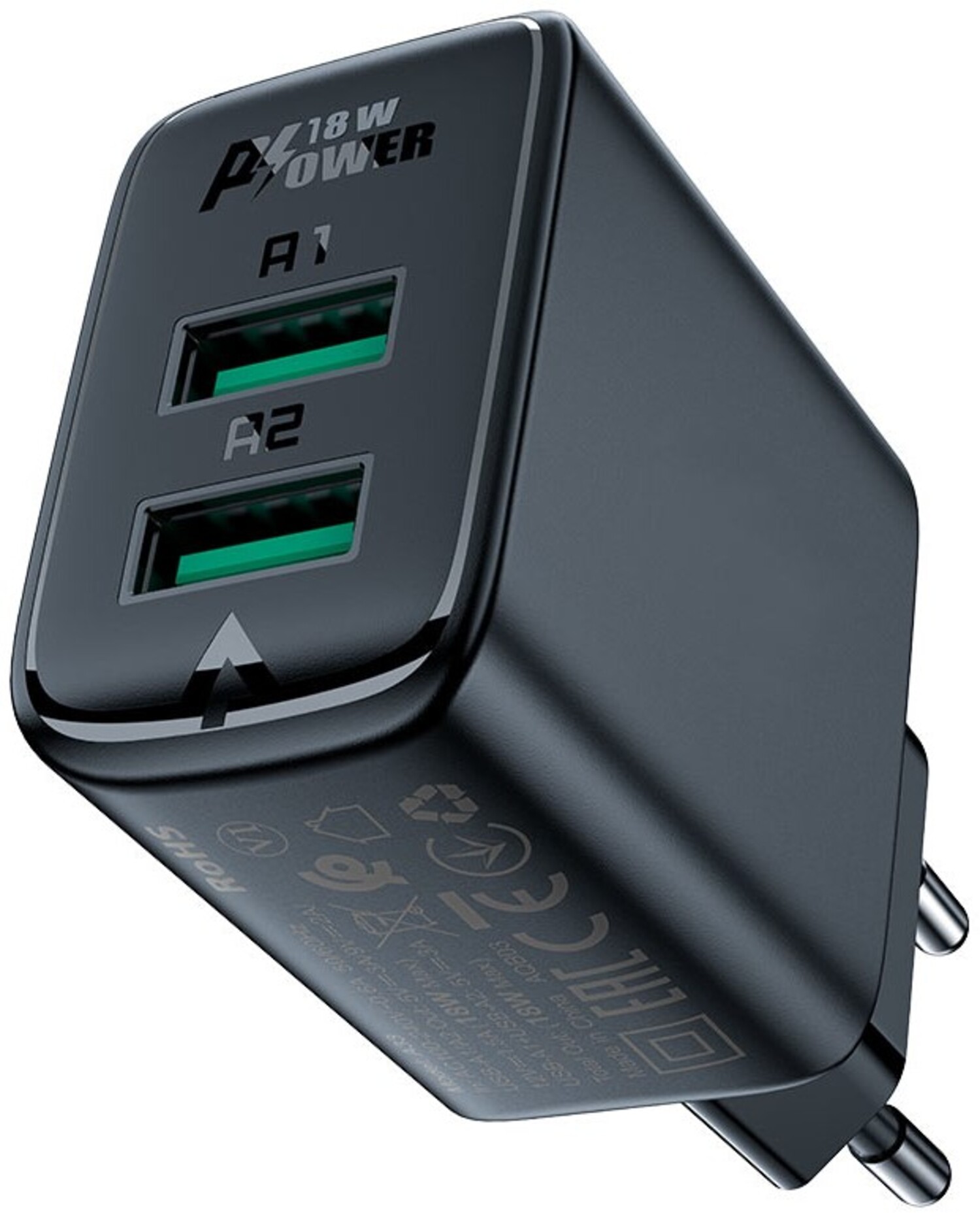 Сетевое зарядное устройство AceFast A33 QC18W (USB-A+USB-A) dual port charger Black (AFA33B) - Фото 1