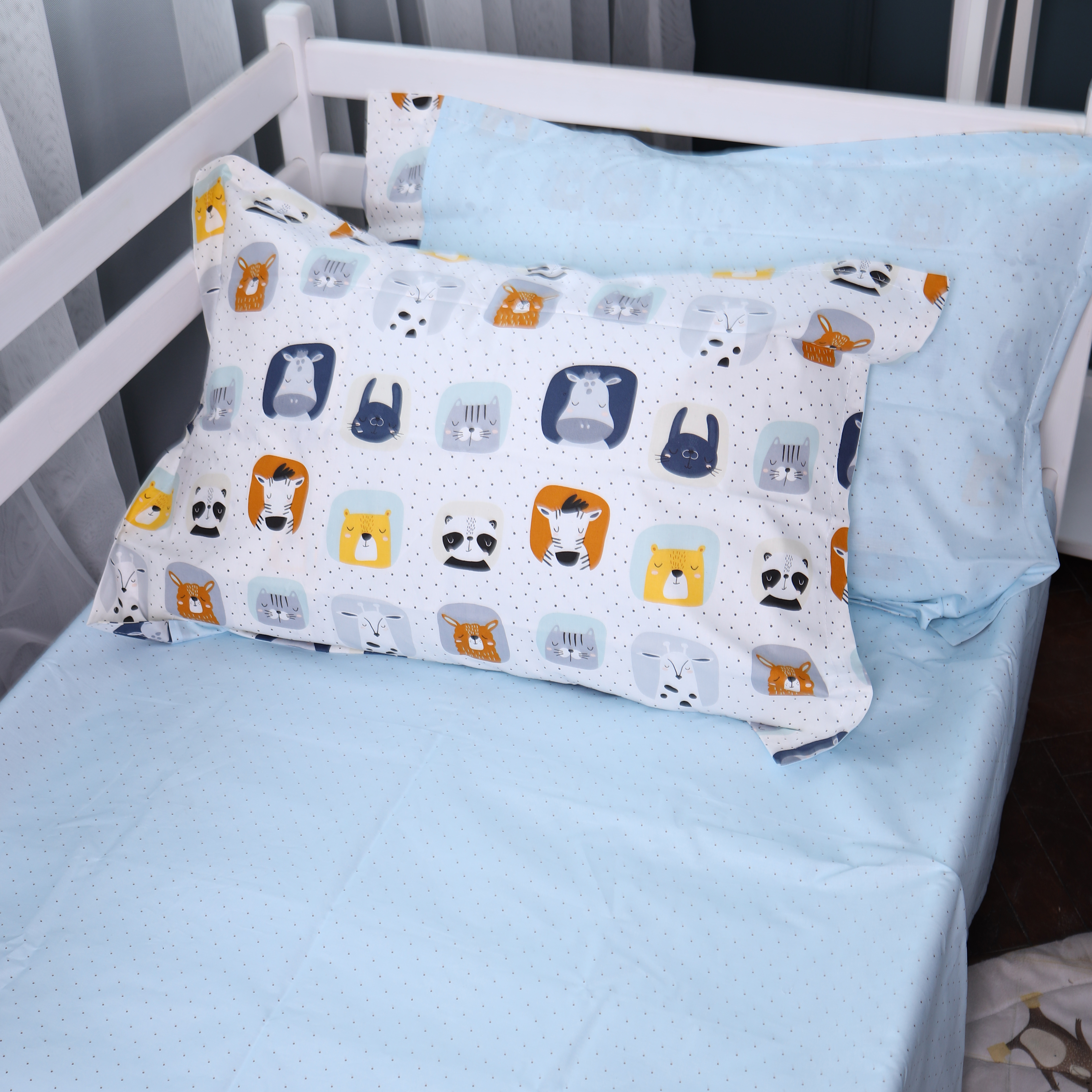 Простынь двуспальная MirSon Poplin Line Kids 09 Sleeping Animals 180х200 см (2200009720833) - Фото 1