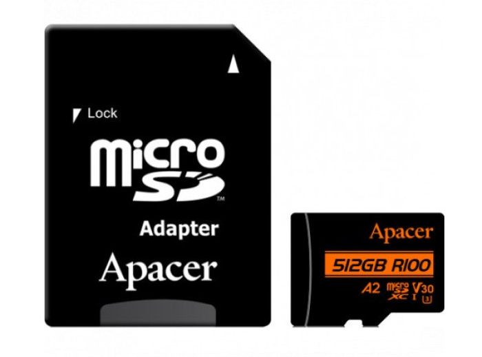 Карта памяти Apacer microSDXC 512GB UHS-I/U3 Class 10 (AP512GMCSX10U8-R) + SD адаптер - Фото 1