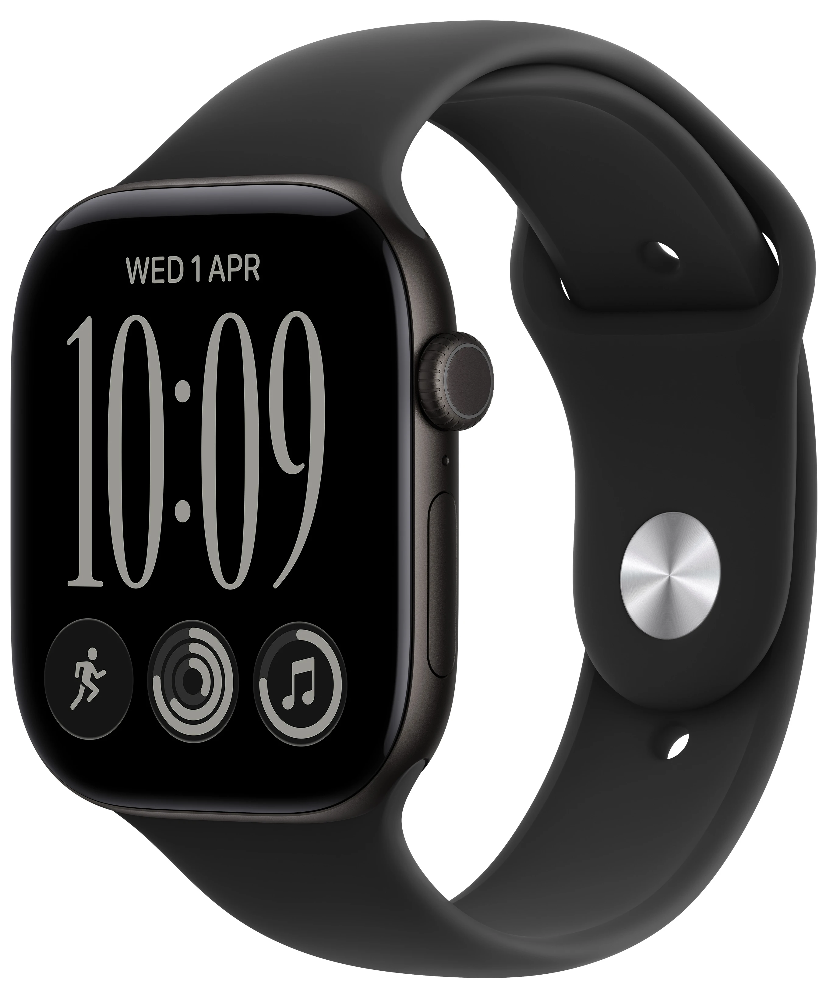 Смарт-годинник Apple Watch Series 12 GPS 46mm Black Aluminium Case with Black Sport Band - M/L