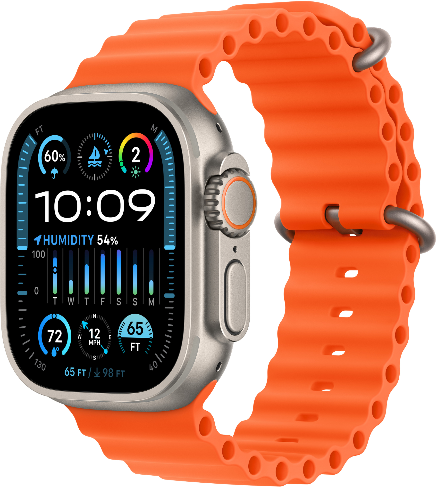 Смарт-годинник Apple Watch Ultra 2 49 mm Natural Titanium Case with Ocean Band Orange (Відновлений, Майже новий)