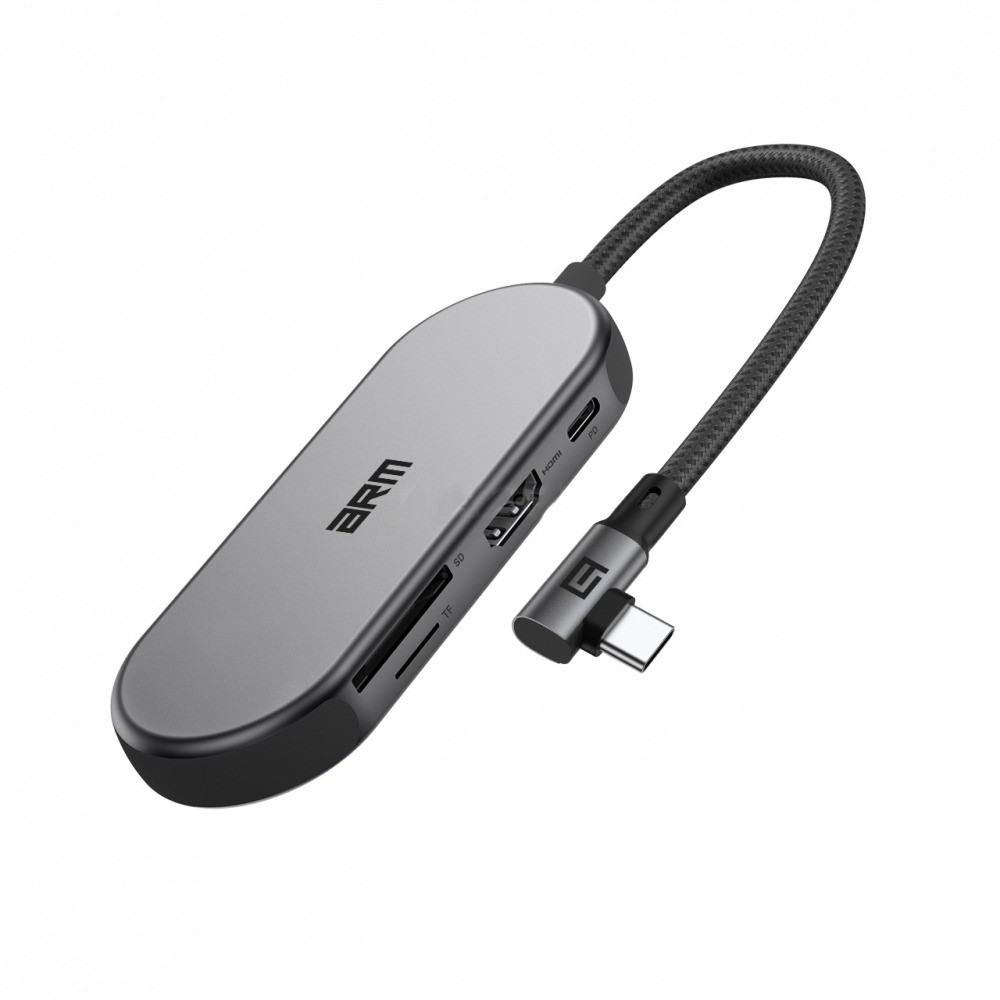 Хаб USB Armorstandart USB-C Angle Type-C to HD4K+LAN+PD+2USB+TF/SD card Grey (ARM86022) - Фото 1