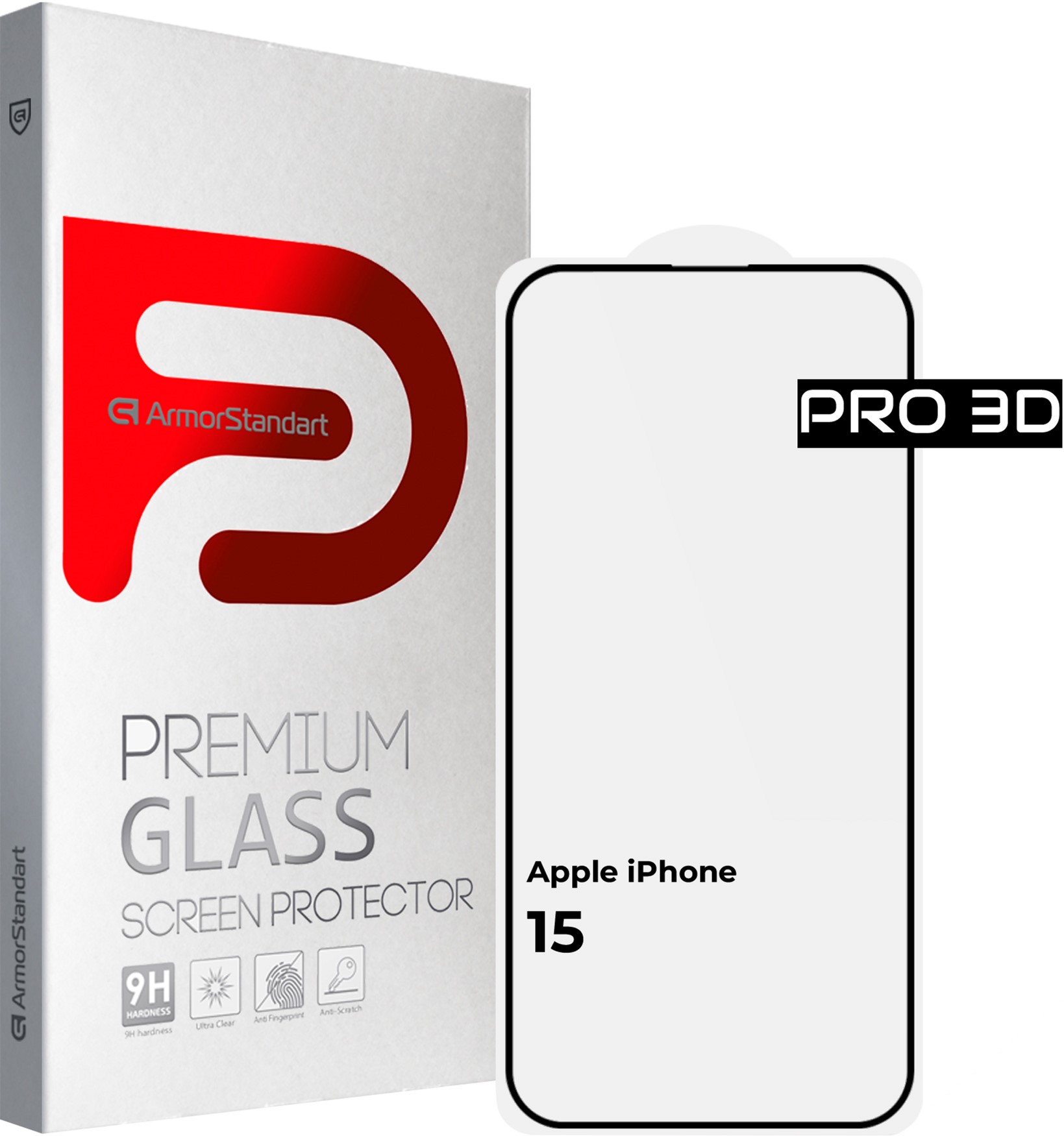 Защитное стекло для смартфона Armorstandart Pro 3D for Apple iPhone 15 Black (ARM68217) - Фото 1