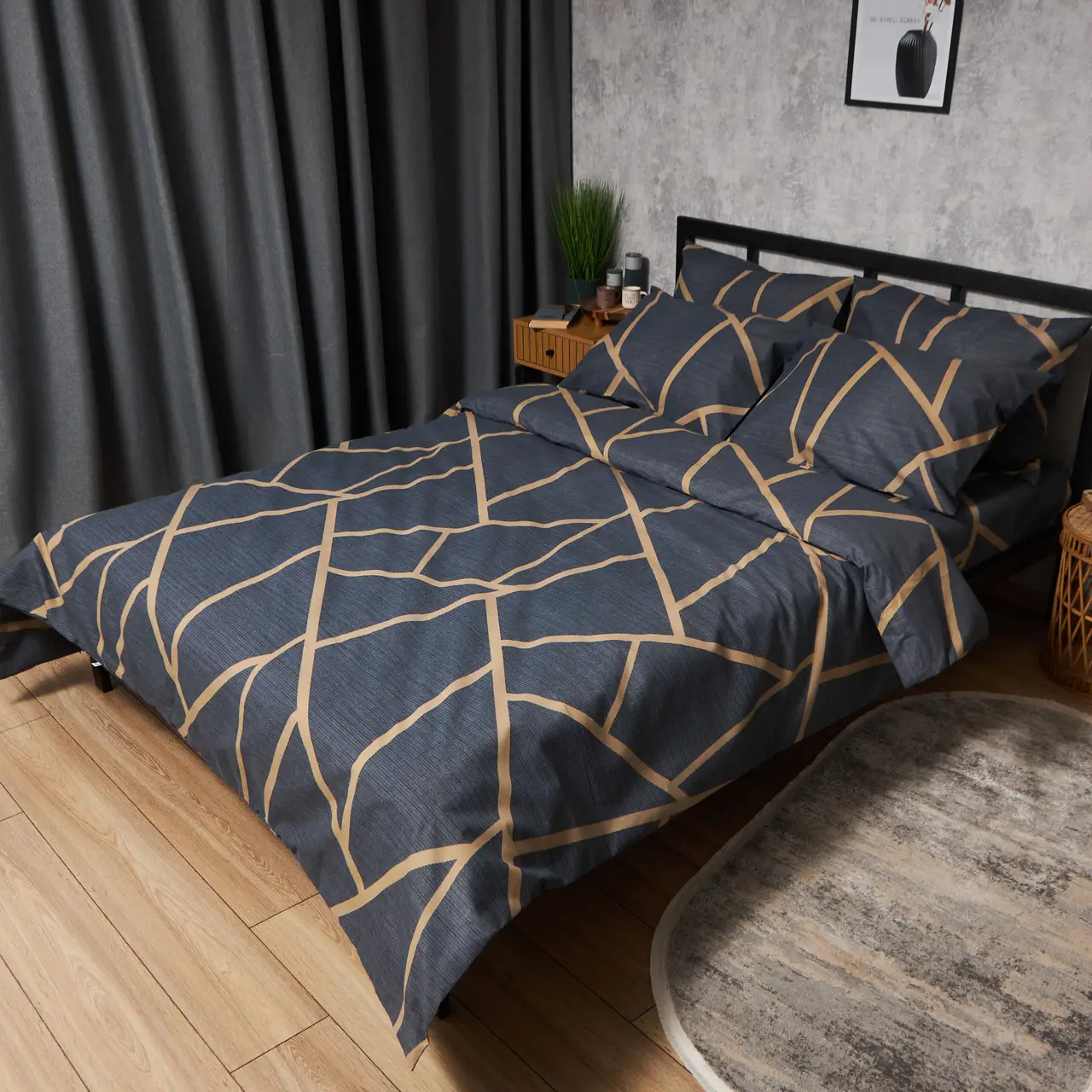 Комплект постельного белья Moon&Star Микросатин Premium Deep Blue Luxe 143х210 нав. 2х50х70 (MS-820009886) - Фото 1