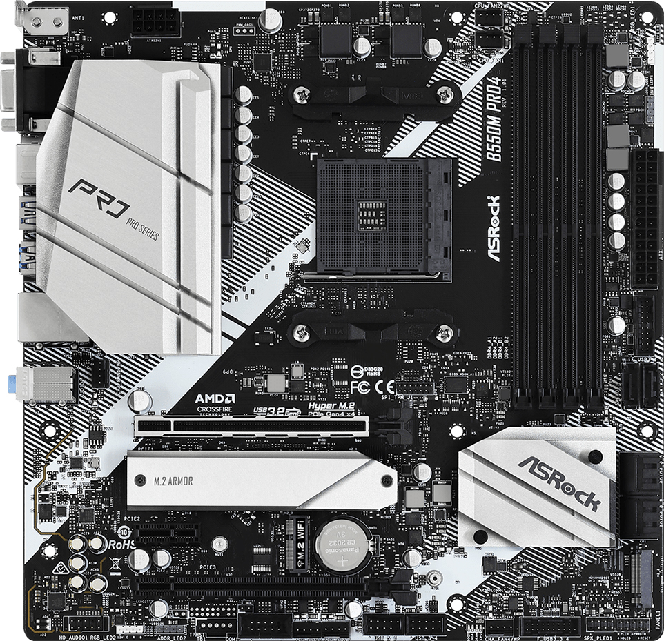 Материнская плата ASRock AMD AM4 B550 4DDR4 2PCIex16 2M.2 VGA/HDMI/DP TypeC (B550M Pro4) - Фото 1