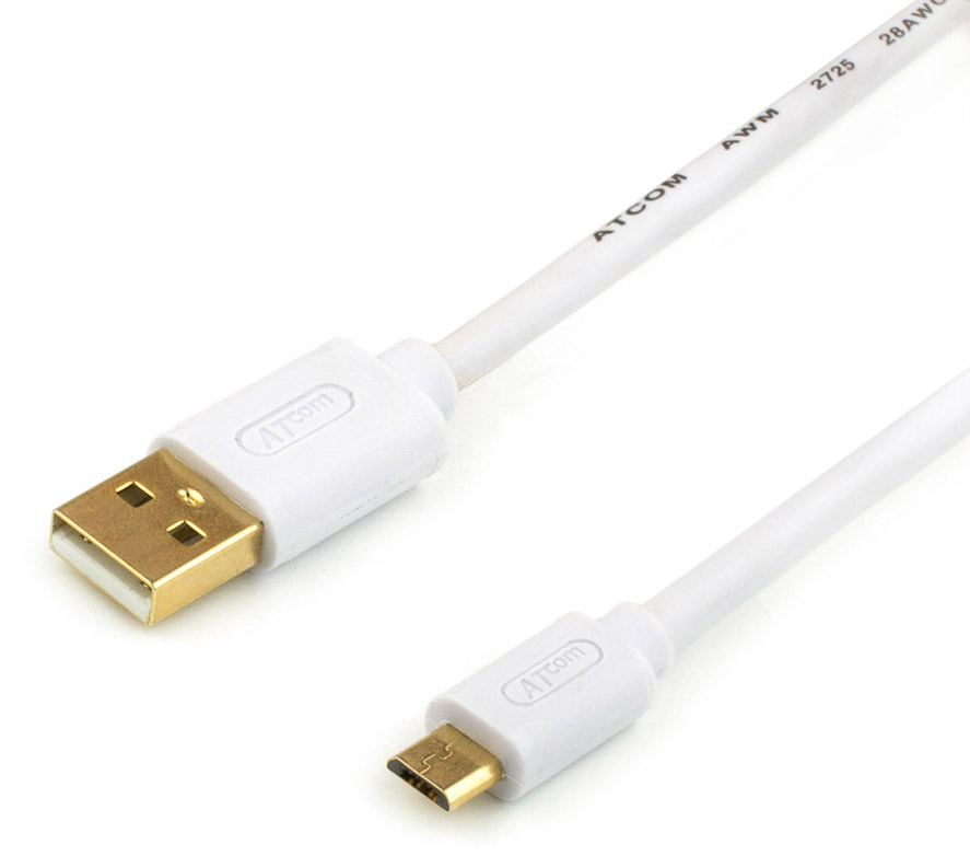 Кабель синхронизации данных Atcom USB 2.0 AM/microUSB 0.8m White (16123) - Фото 1