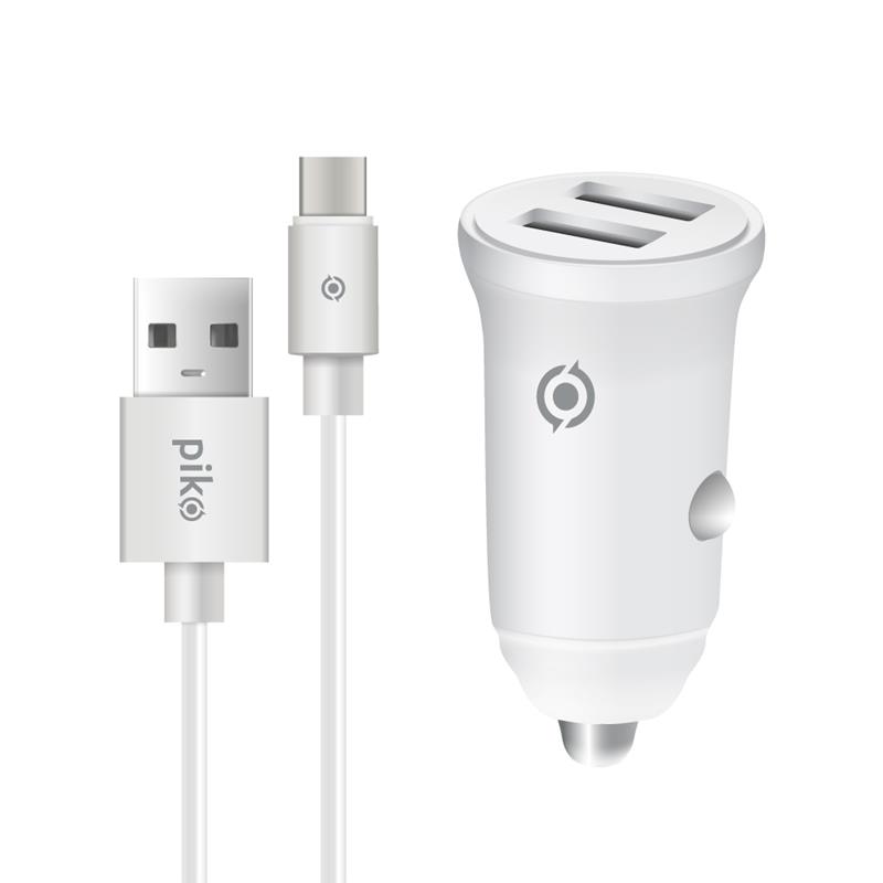 Автомобильное зарядное устройство Piko CC-312 (2USB, 3.1A) White + кабель Type-C (1283126538803) - Фото 1