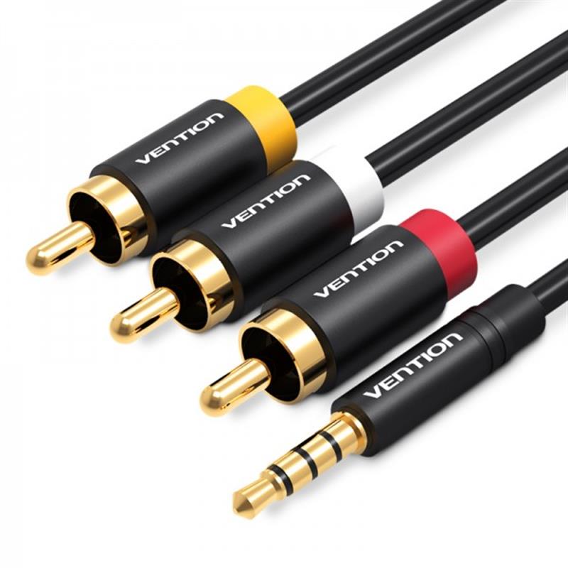 Кабель 3.5 мм - RCA Vention 3.5 мм - 3хRCA (M/M) 1.5m Black (VAB-R07-B150) - Фото 1