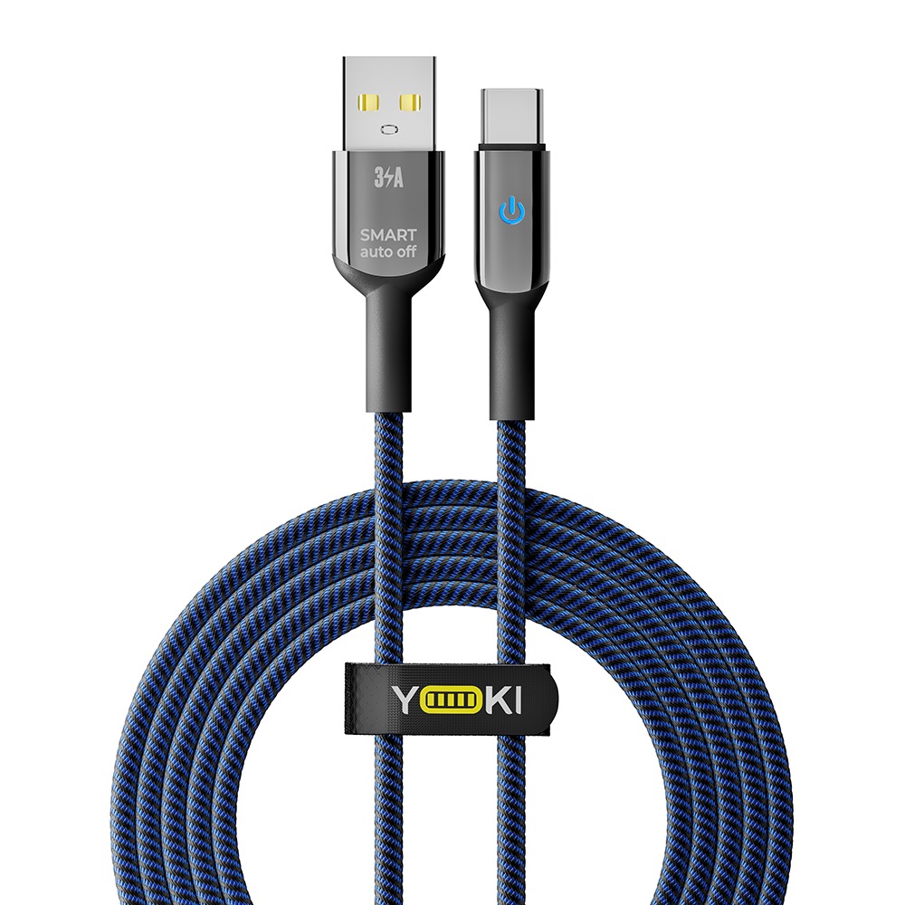Кабель синхронізації даних YOKI SMART Type-C 3A 2m Black-Blue (YK-SM31) - Фото 1