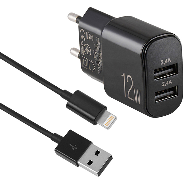 Купити Мережевий зарядний пристрій Brevia ePower 12W 2xUSB-A + Cable USB-A to Lightning 1m (45012DULB) - Фото 1 Мережевий зарядний пристрій Brevia ePower 12W 2xUSB-A + Cable USB-A to Lightning 1m (45012DULB) - Фото 1