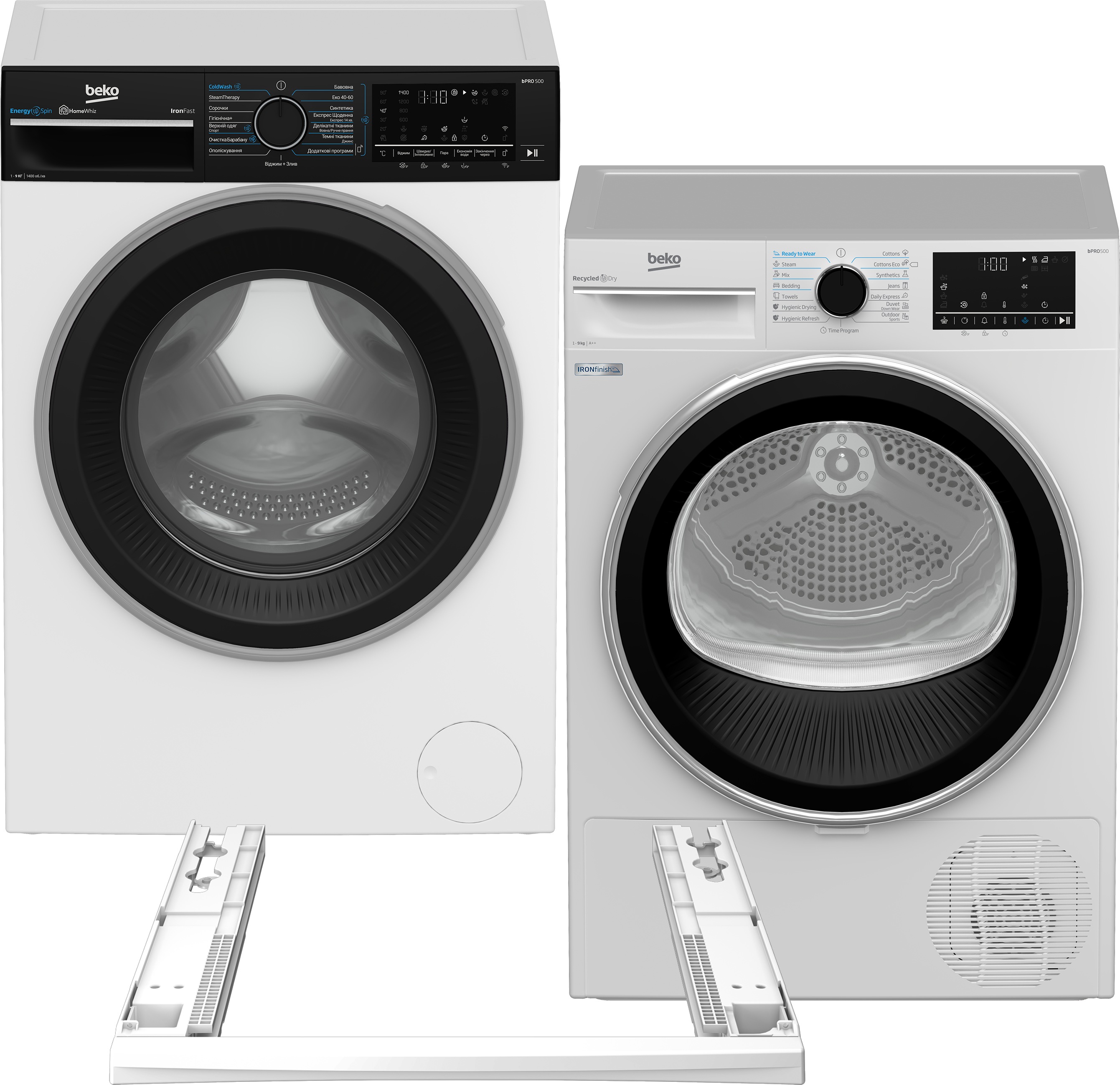 Комплект техніки Beko Пральна машина з фронтальним завантаженням + Сушильна машина + Комплект кріплень для встановлення в колону Beko B5WFU69415WPBB + B5T69233 + NPSKW - Фото 1