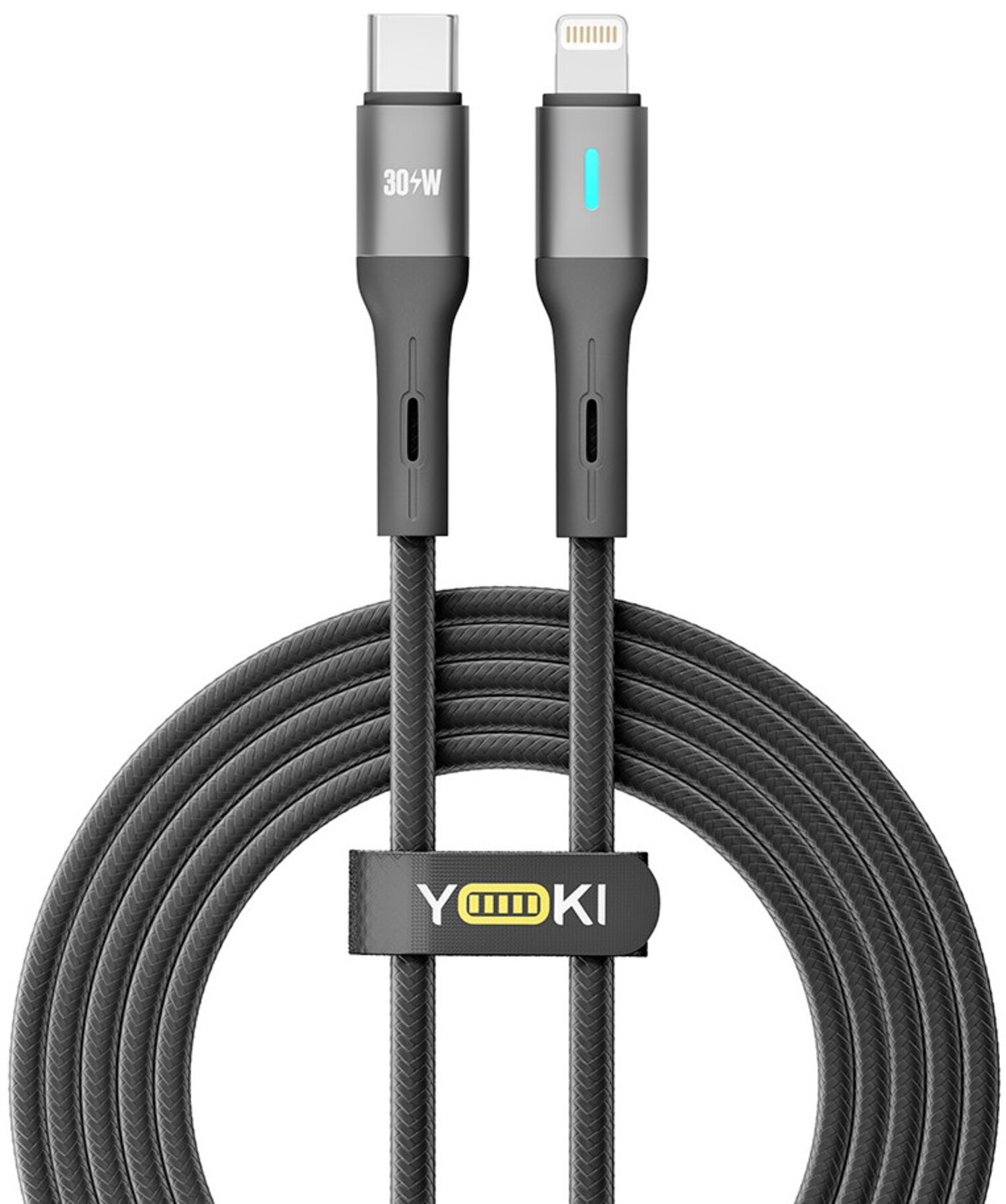 Кабель синхронизации данных YOKI LED Type-C to Lightning 30W 2m Black (YK-LE17) - Фото 1