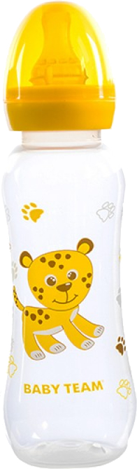 Бутылочка для кормления Baby Team с латексной соской, 250мл. (1310_желтый) - Фото 1