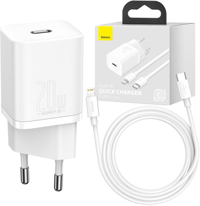 Сетевое зарядное устройство Baseus 20W Super Si USB-C (TZCCSUP-B02) White - Фото 1