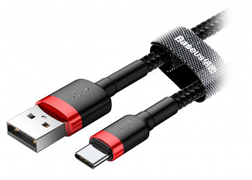 Кабель синхронизации данных Baseus Сafule Cable USB For Type-C 2A 2m Red-Black (CATKLF-C91) - Фото 1