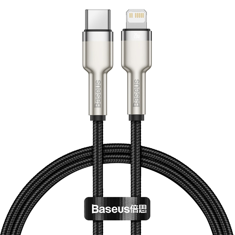 Кабель синхронизации данных Baseus Cafule Metal USB-C-Lightning 1m Black (CATLJK-A01) - Фото 1