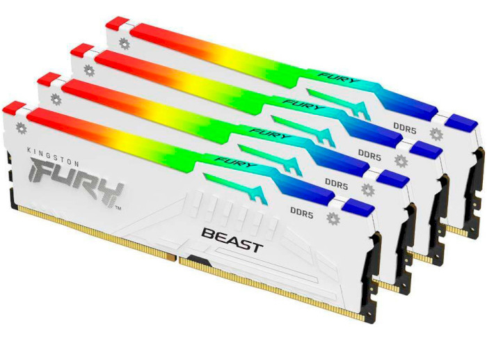 Память DDR Kingston Fury Beast White RGB DDR5 4x32GB/5600 (KF556C40BWAK4-128) - Фото 1